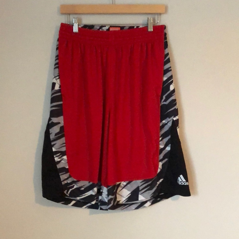 Adidas Climalite Mens Basketball Shorts Size Large Red/Black/White Drawstrings